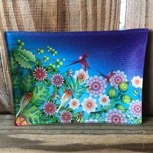 Hallmark Gold Crown Catalina Estrada Glass Tropical Floral Trinket Dish